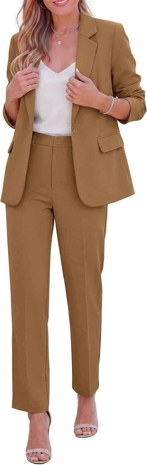 image:imagePRETTYGARDEN Two Piece Sets for Women Dressy Pant SuitsLight Brown