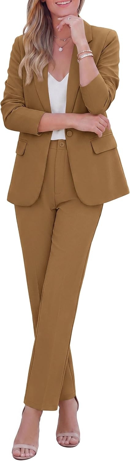 image:imagePRETTYGARDEN Two Piece Sets for Women Dressy Pant SuitsLight Brown
