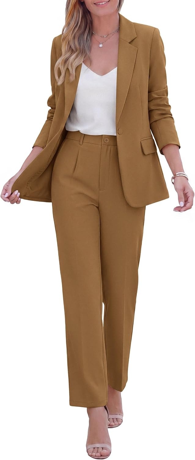 image:imagePRETTYGARDEN Two Piece Sets for Women Dressy Pant SuitsLight Brown