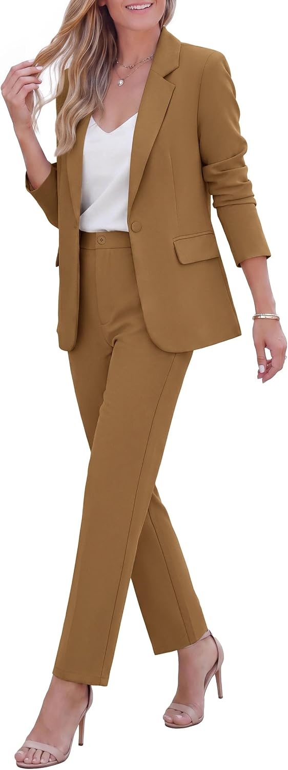 image:imagePRETTYGARDEN Two Piece Sets for Women Dressy Pant SuitsLight Brown