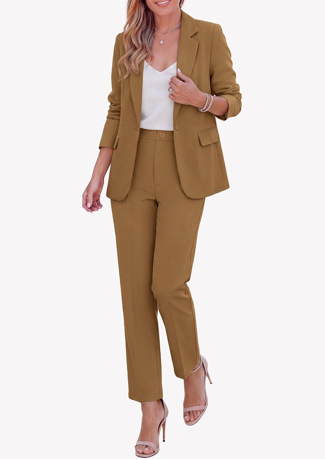 image:imagePRETTYGARDEN Two Piece Sets for Women Dressy Pant SuitsLight Brown