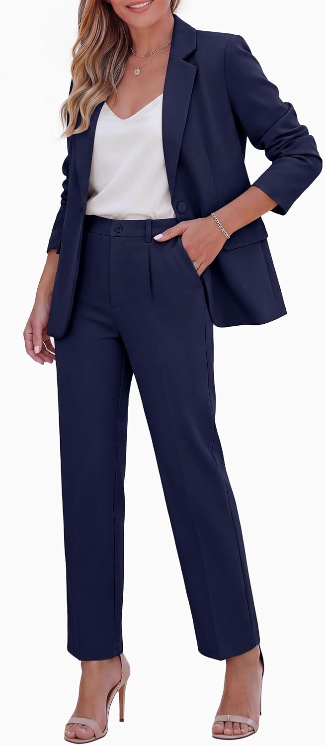 image:imagePRETTYGARDEN Two Piece Sets for Women Dressy Pant SuitsNavy Blue