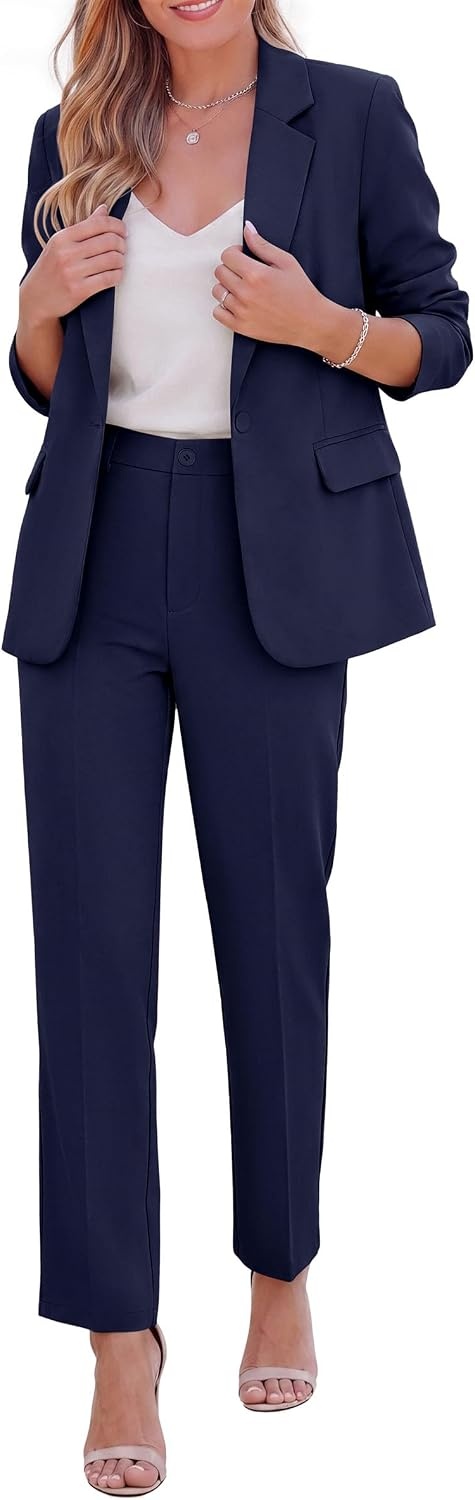 image:imagePRETTYGARDEN Two Piece Sets for Women Dressy Pant SuitsNavy Blue