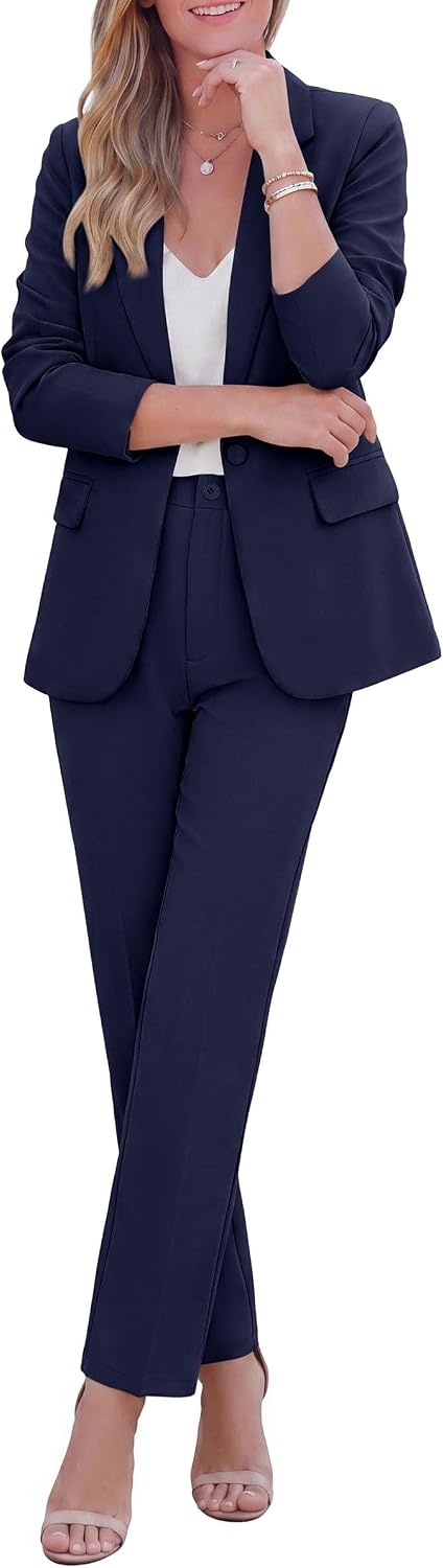image:imagePRETTYGARDEN Two Piece Sets for Women Dressy Pant SuitsNavy Blue