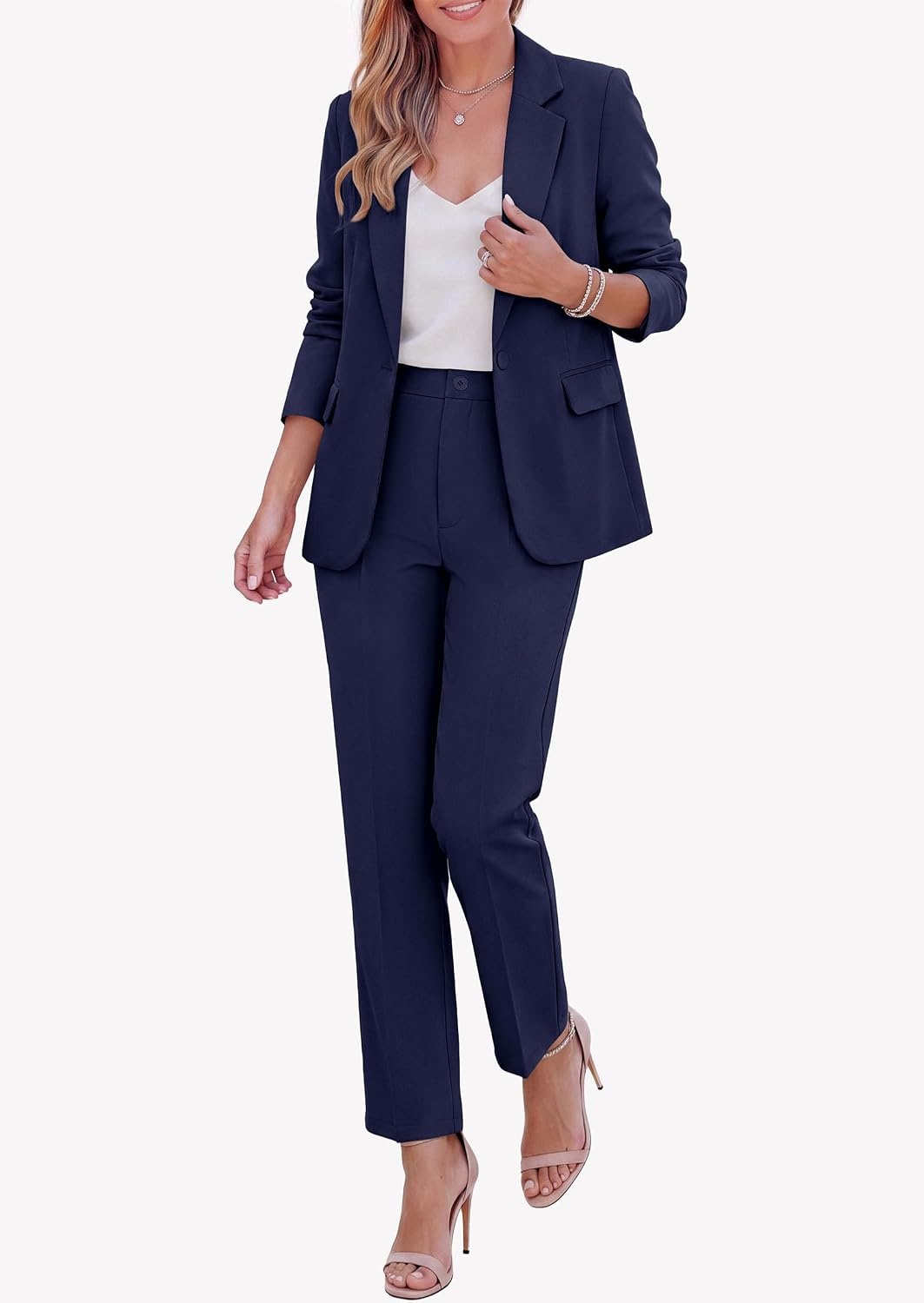 image:imagePRETTYGARDEN Two Piece Sets for Women Dressy Pant SuitsNavy Blue