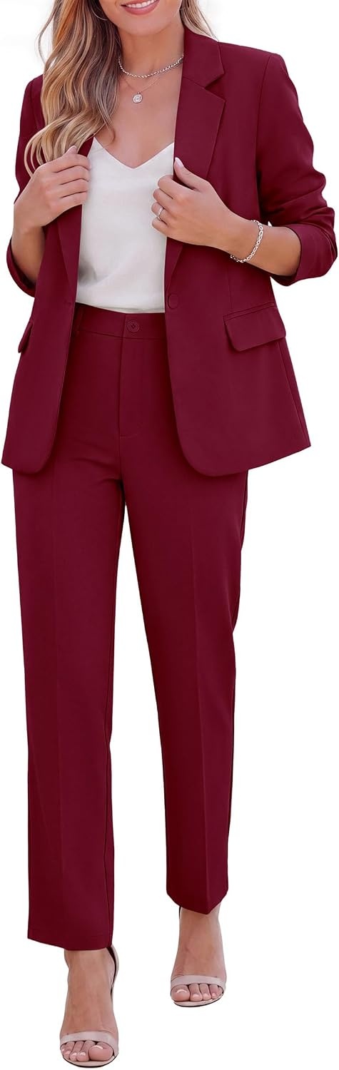 image:imagePRETTYGARDEN Two Piece Sets for Women Dressy Pant SuitsWine Red