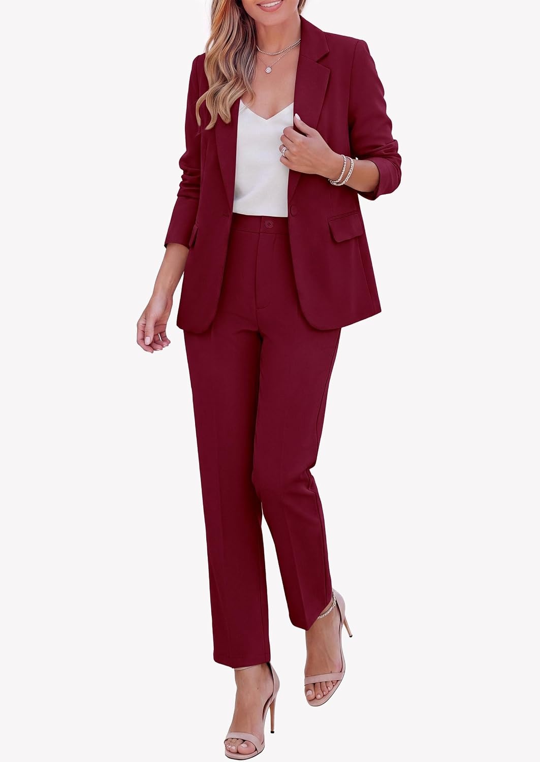 image:imagePRETTYGARDEN Two Piece Sets for Women Dressy Pant SuitsWine Red