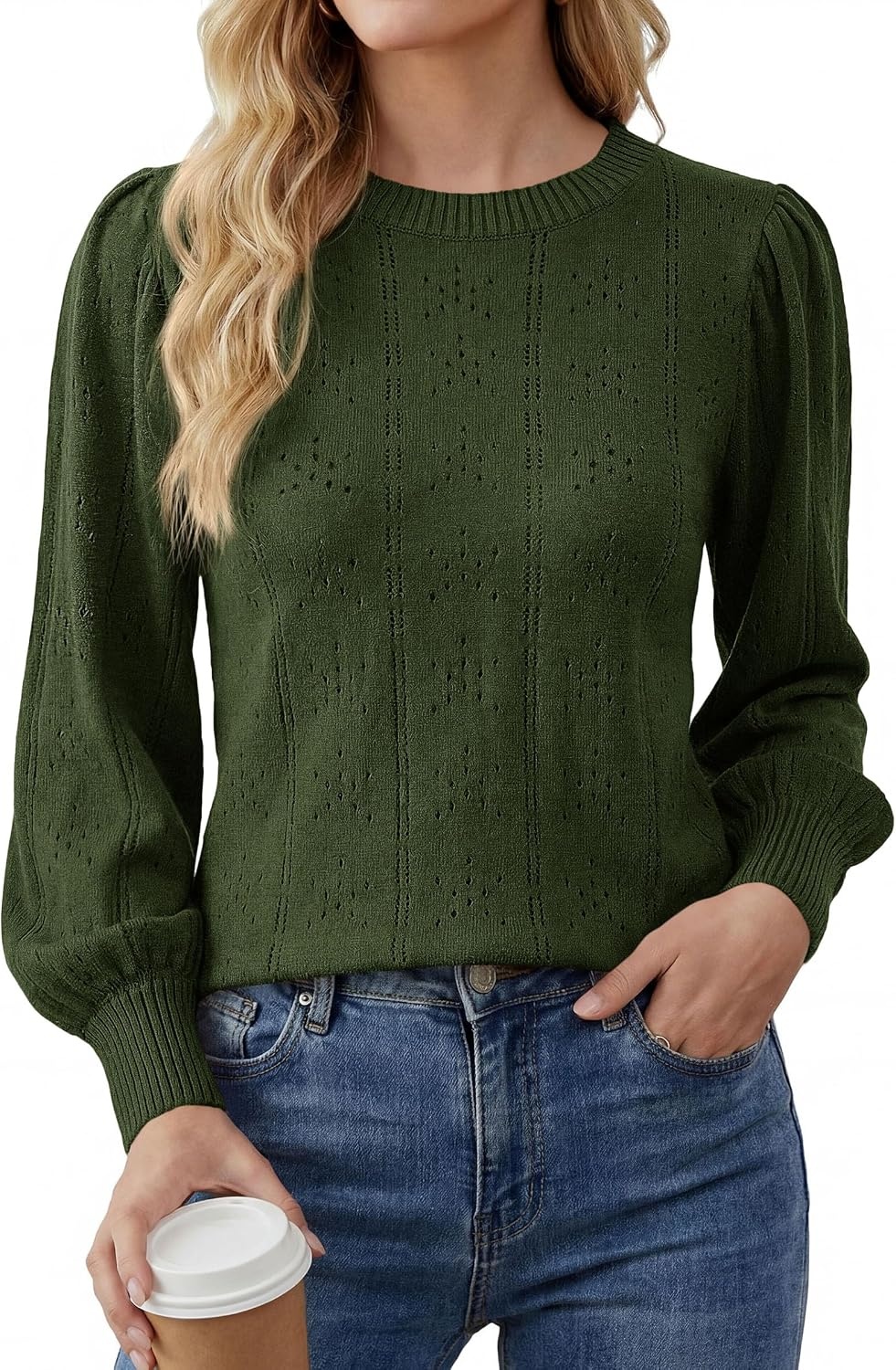 image:imagePRETTYGARDEN Women Fall Fashion Hollow Out Holiday SweatersArmy Green