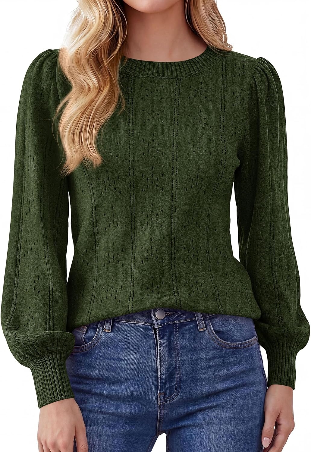 image:imagePRETTYGARDEN Women Fall Fashion Hollow Out Holiday SweatersArmy Green