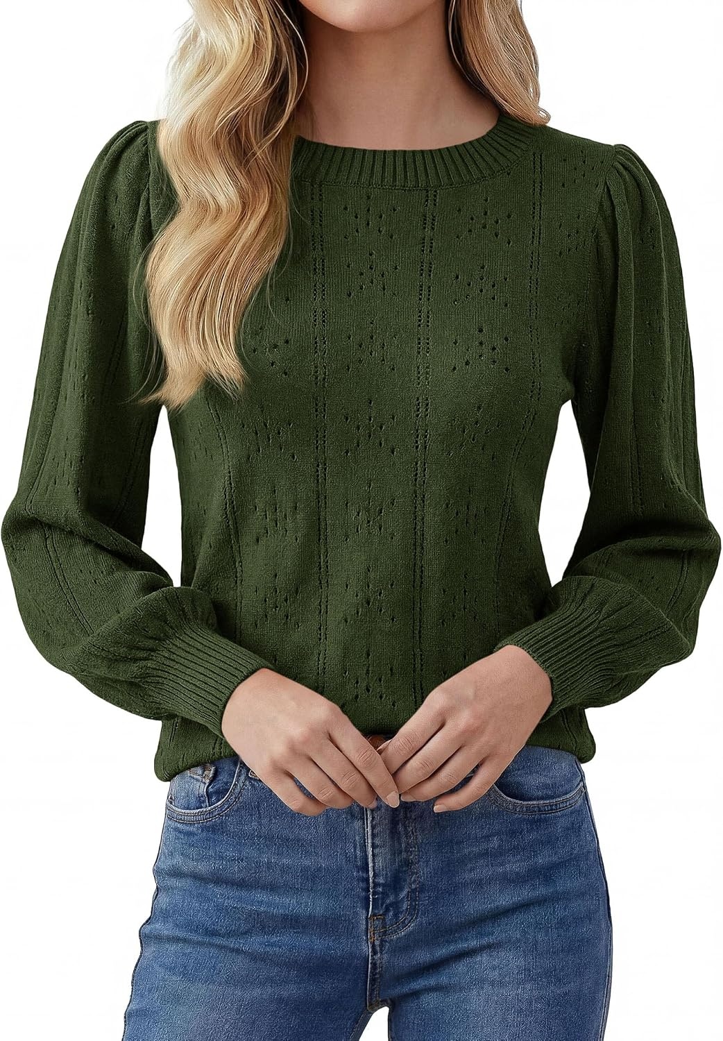 image:imagePRETTYGARDEN Women Fall Fashion Hollow Out Holiday SweatersArmy Green