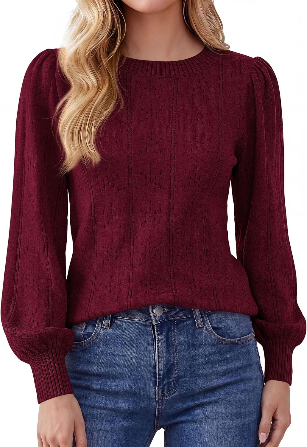 image:imagePRETTYGARDEN Women Fall Fashion Hollow Out Holiday SweatersBurgundy