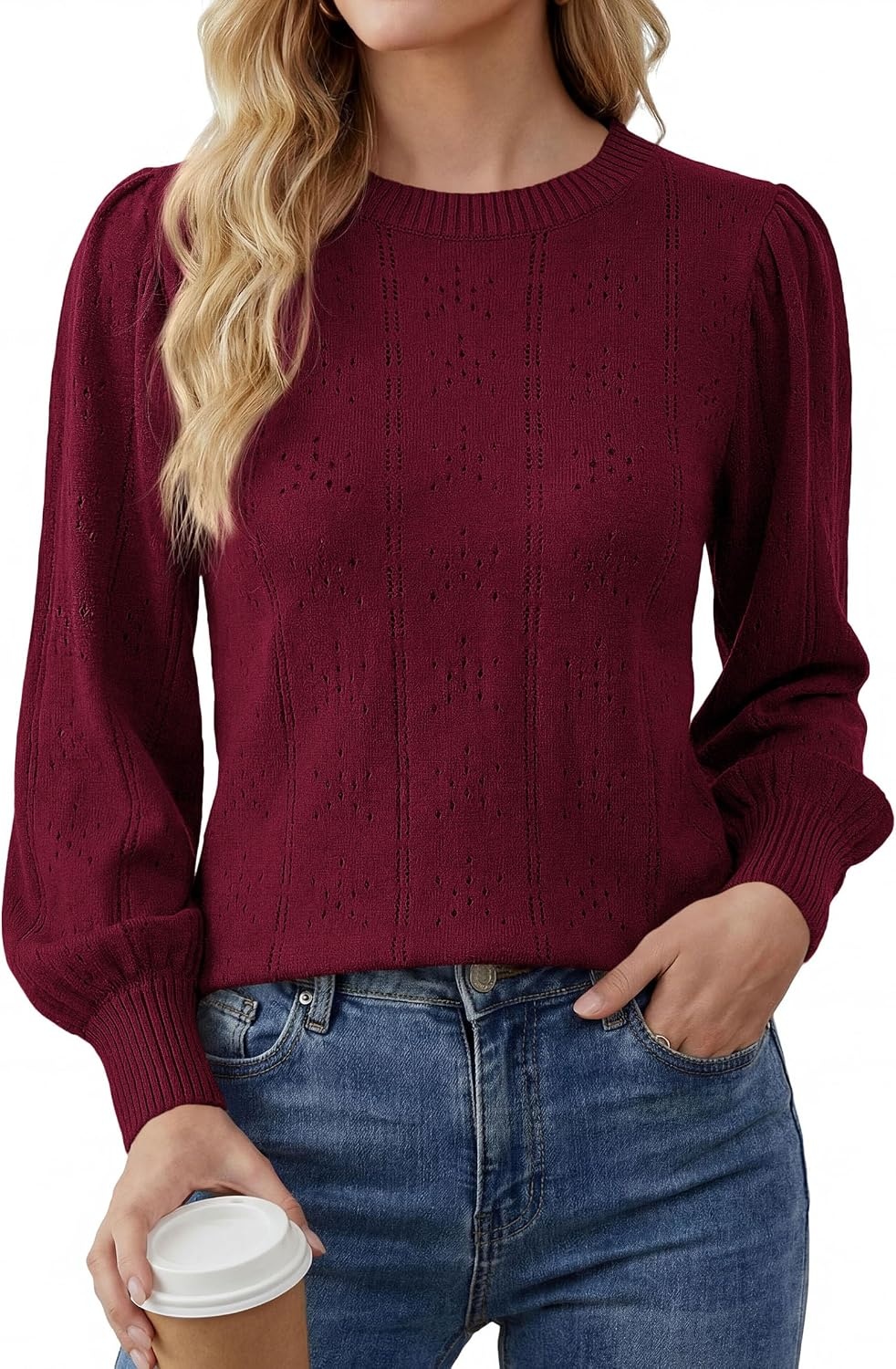 image:imagePRETTYGARDEN Women Fall Fashion Hollow Out Holiday SweatersBurgundy