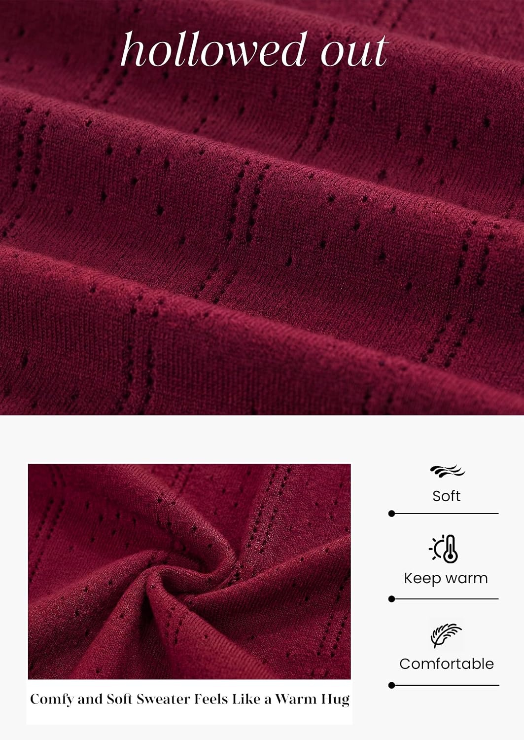 image:imagePRETTYGARDEN Women Fall Fashion Hollow Out Holiday SweatersBurgundy