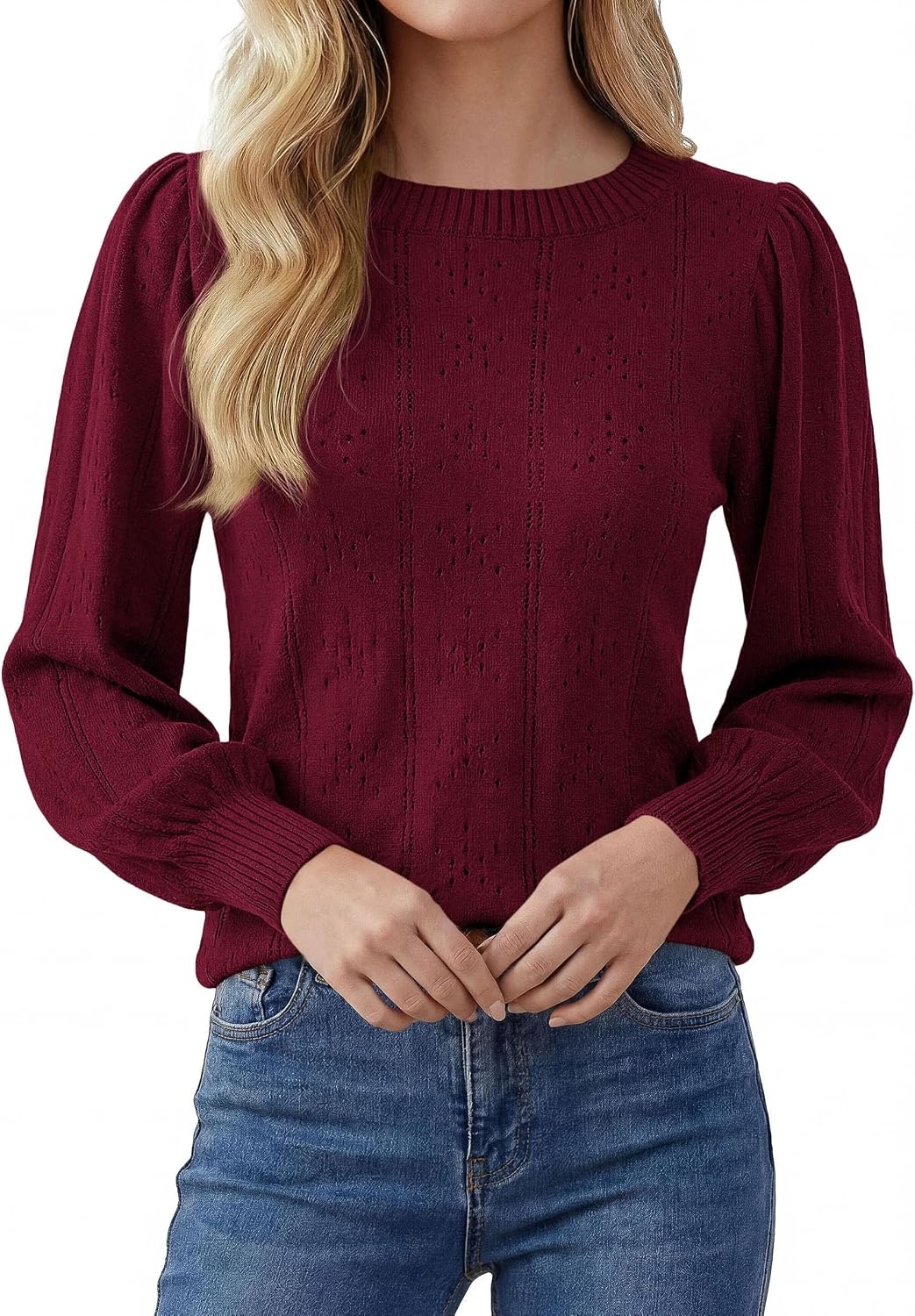 image:imagePRETTYGARDEN Women Fall Fashion Hollow Out Holiday SweatersBurgundy