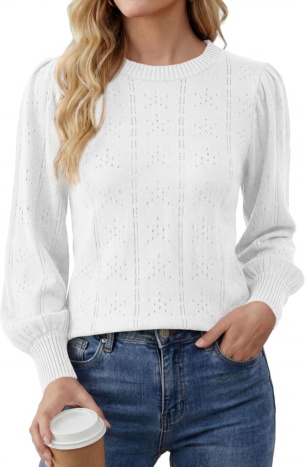 image:imagePRETTYGARDEN Women Fall Fashion Hollow Out Holiday SweatersWhite