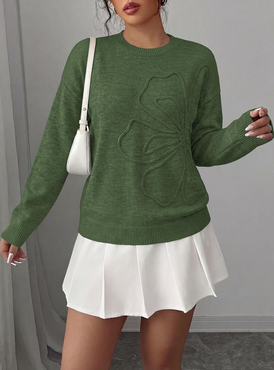 image:imagePRETTYGARDEN Women Fall Sweaters Trendy Floral Knit PulloverArmy Green