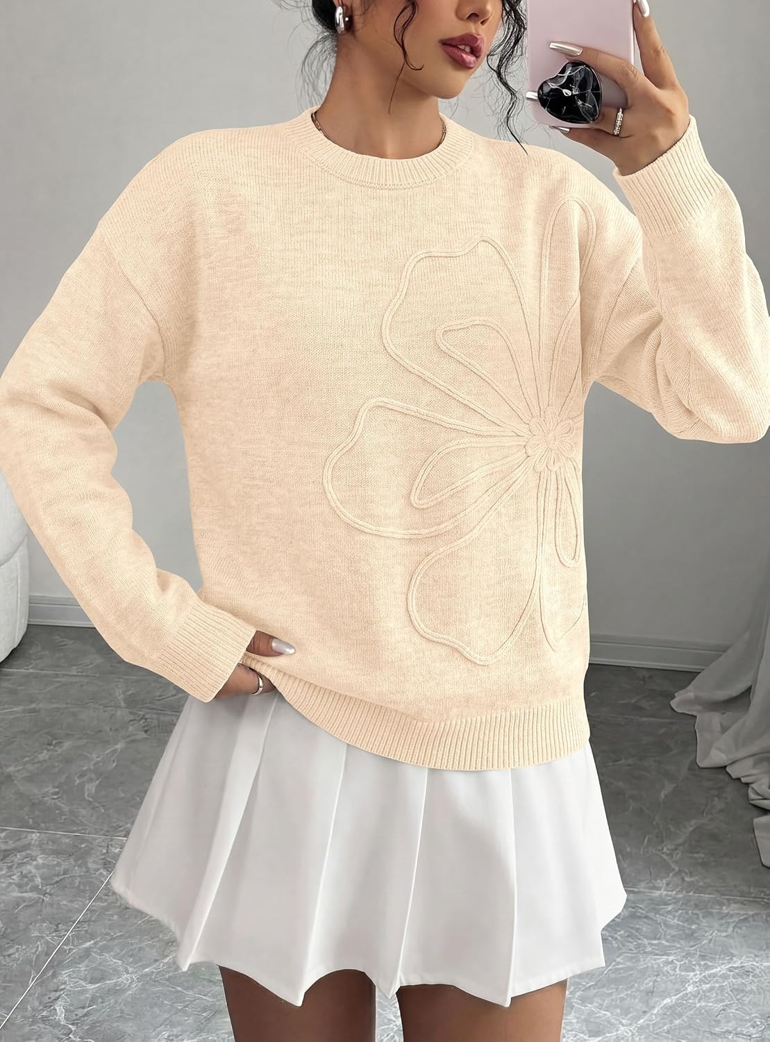 image:imagePRETTYGARDEN Women Fall Sweaters Trendy Floral Knit PulloverBeige