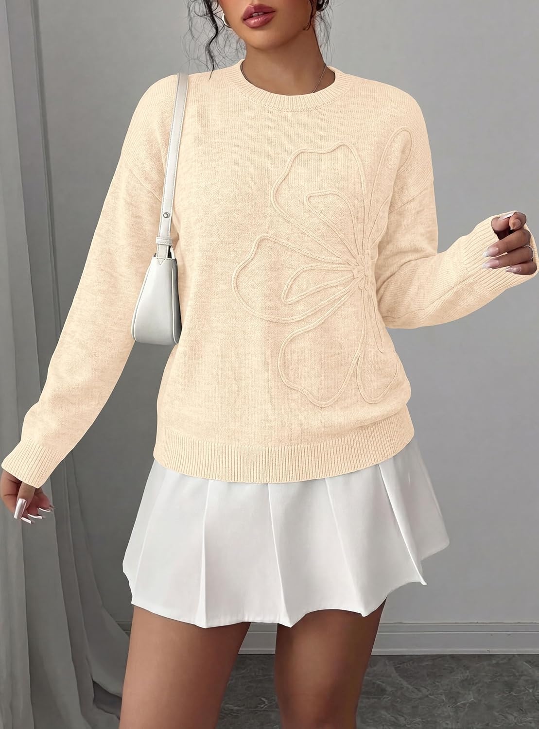 image:imagePRETTYGARDEN Women Fall Sweaters Trendy Floral Knit PulloverBeige