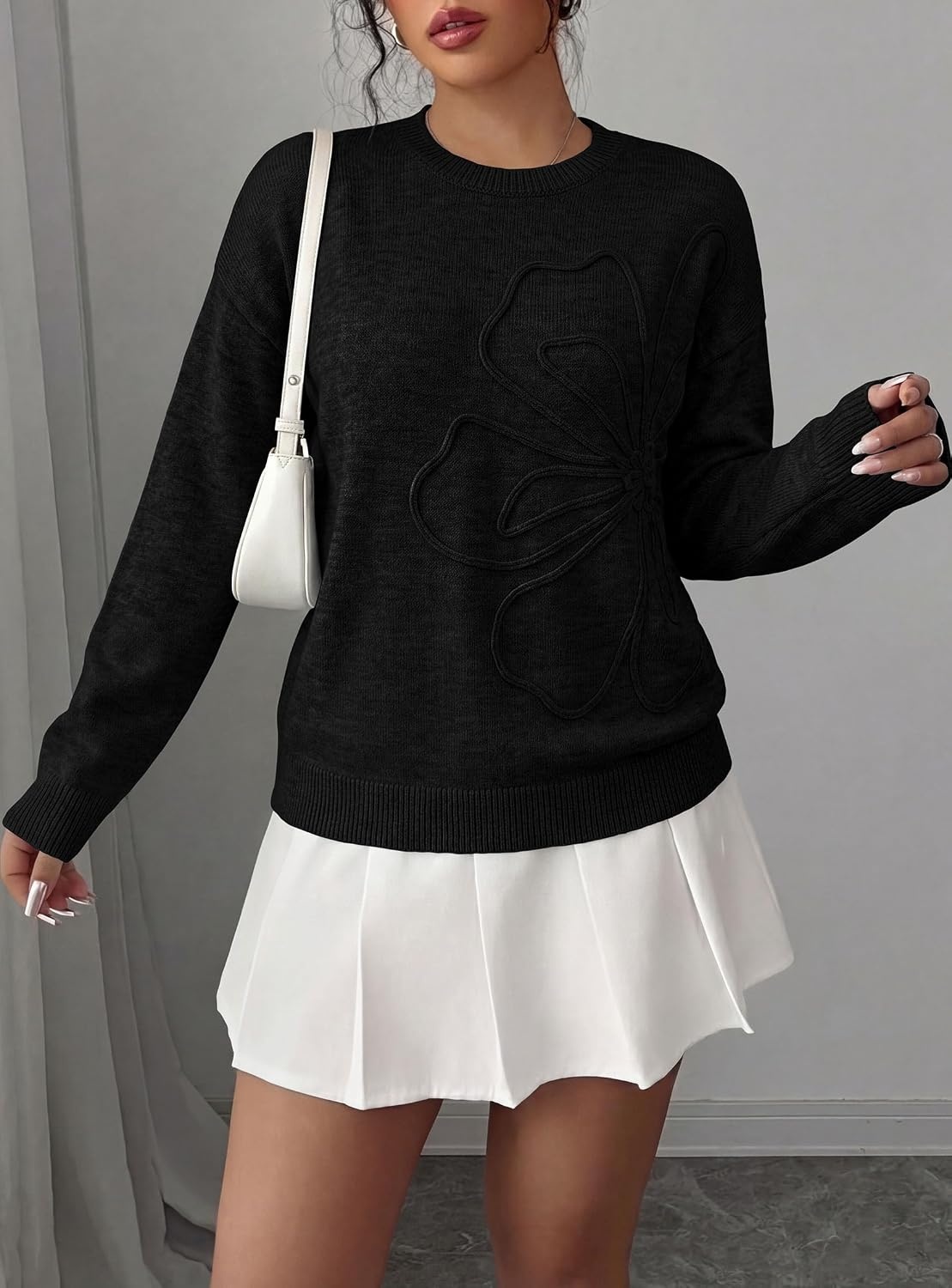 image:imagePRETTYGARDEN Women Fall Sweaters Trendy Floral Knit PulloverBlack