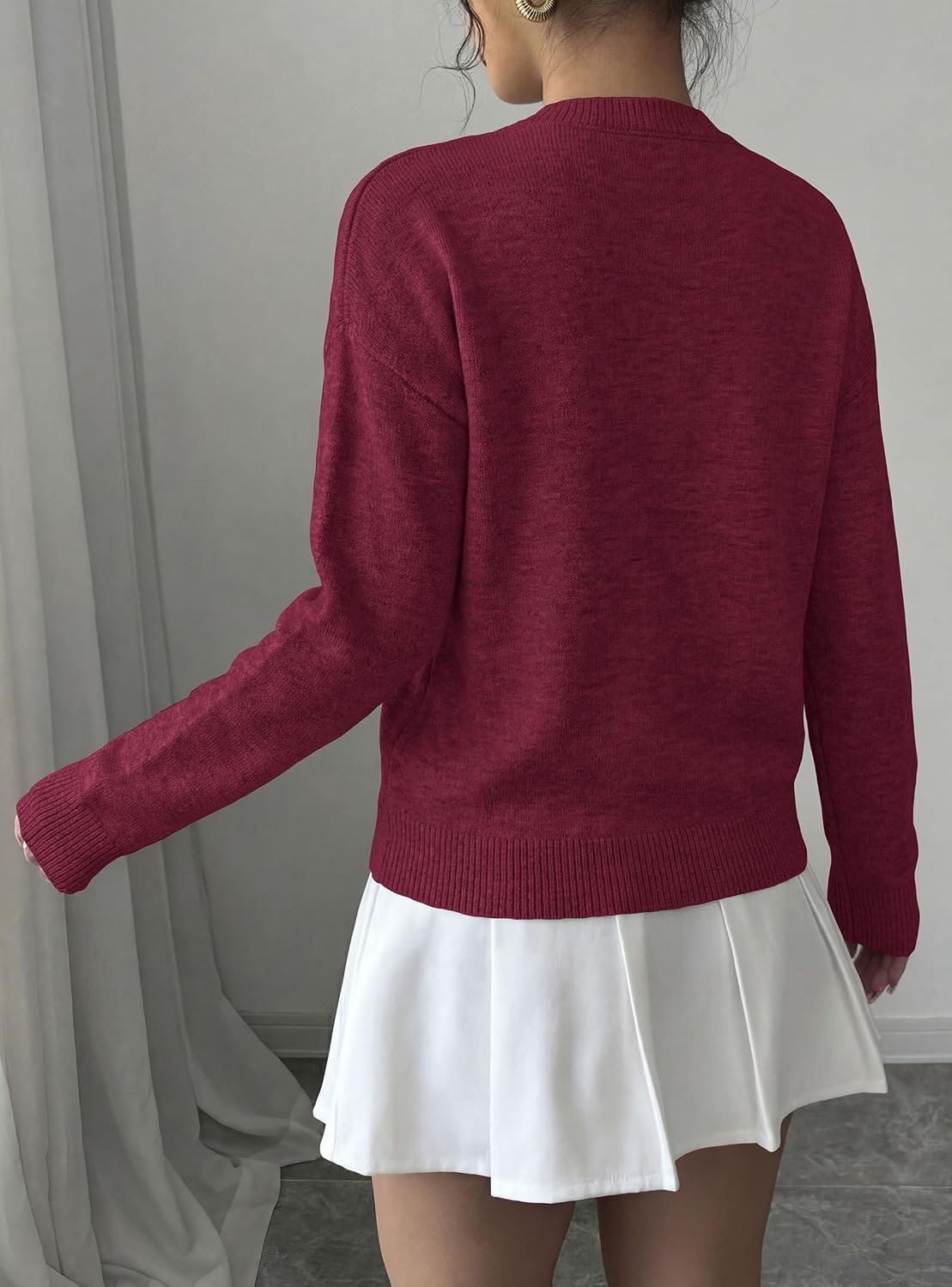 image:imagePRETTYGARDEN Women Fall Sweaters Trendy Floral Knit PulloverBurgundy
