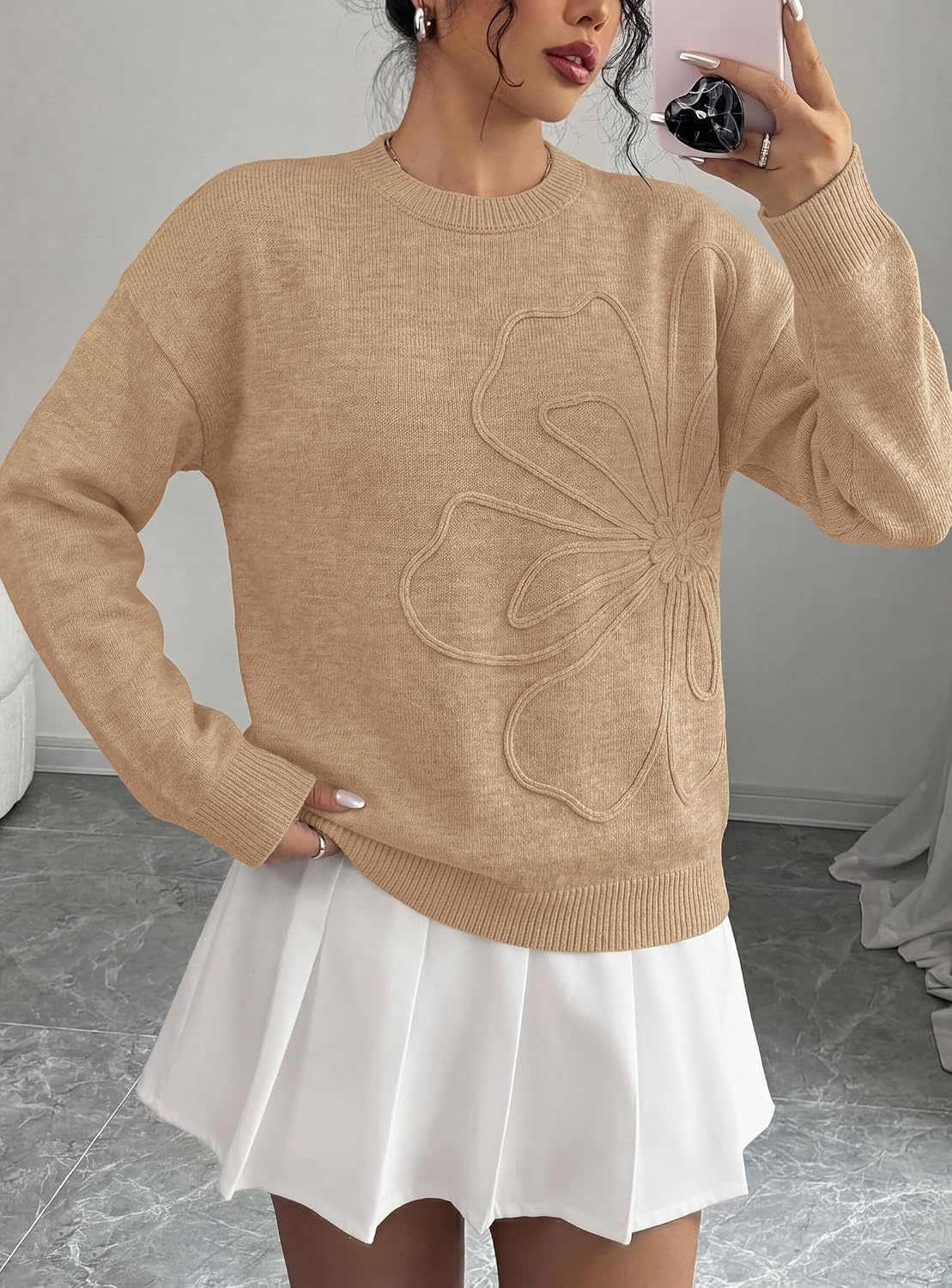 image:imagePRETTYGARDEN Women Fall Sweaters Trendy Floral Knit PulloverKhaki