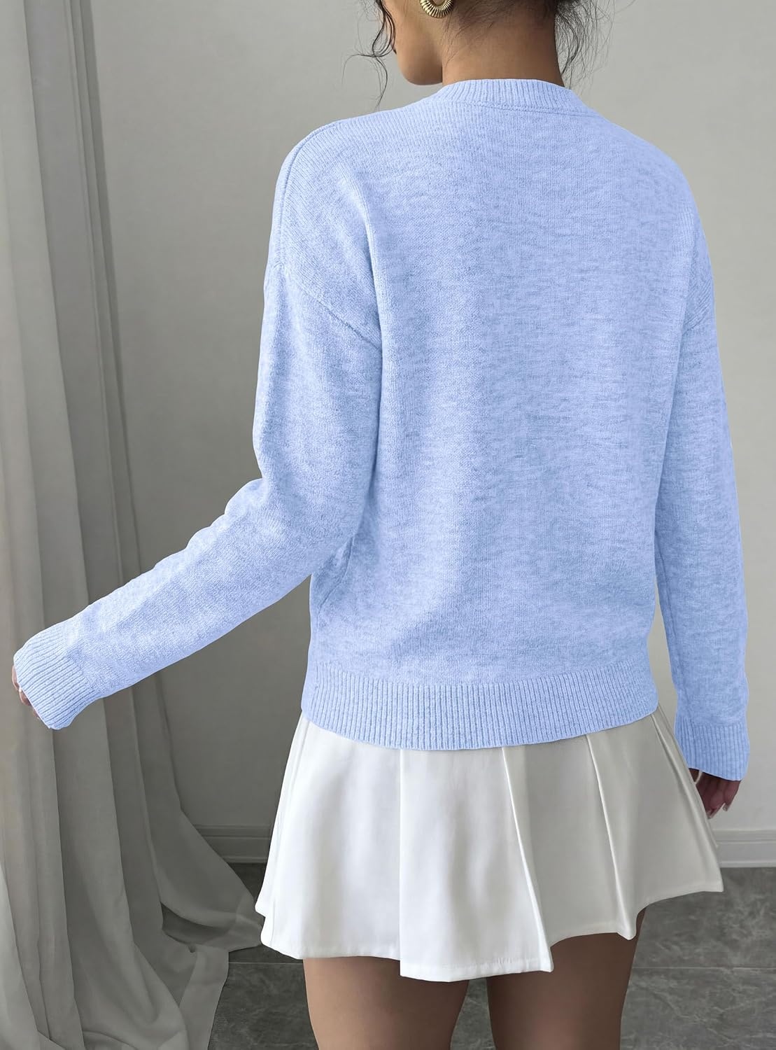 image:imagePRETTYGARDEN Women Fall Sweaters Trendy Floral Knit PulloverLight Blue