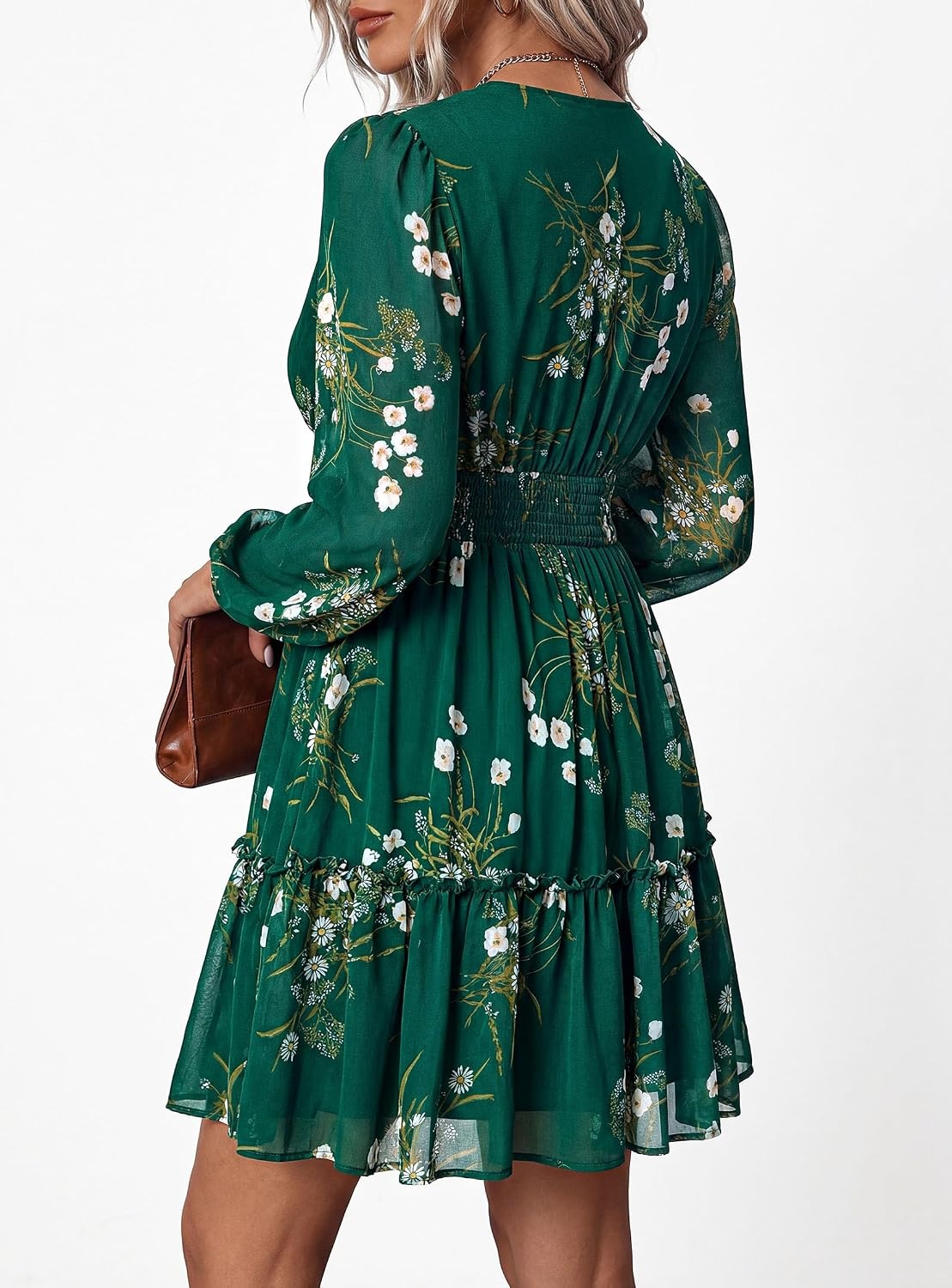 image:imagePRETTYGARDEN Women Floral Long Sleeve Mini DressGreen White Floral