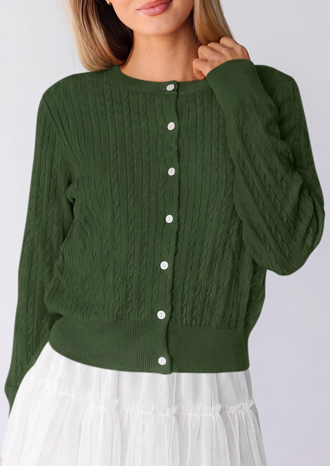 image:imagePRETTYGARDEN Women Lightweight Button Up Cardigan SweatersArmy Green