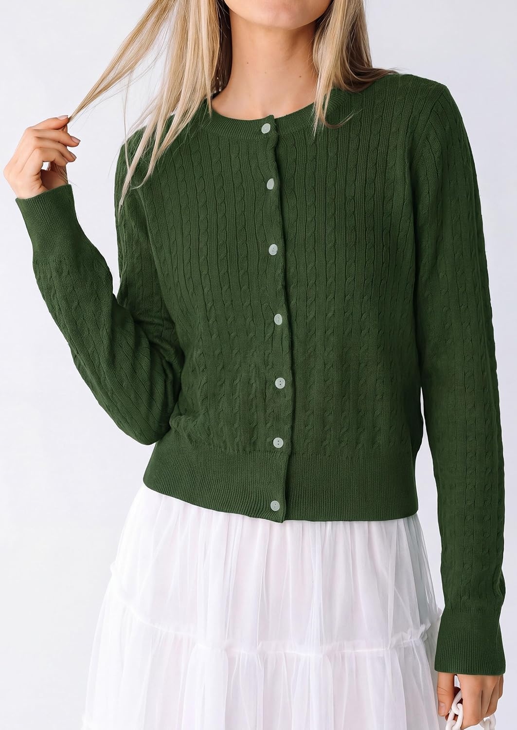 image:imagePRETTYGARDEN Women Lightweight Button Up Cardigan SweatersArmy Green