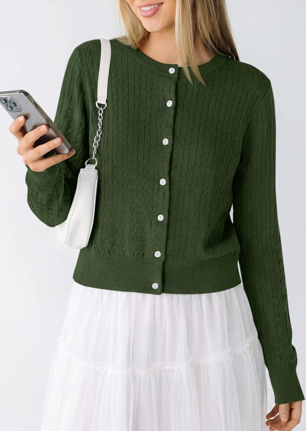 image:imagePRETTYGARDEN Women Lightweight Button Up Cardigan SweatersArmy Green