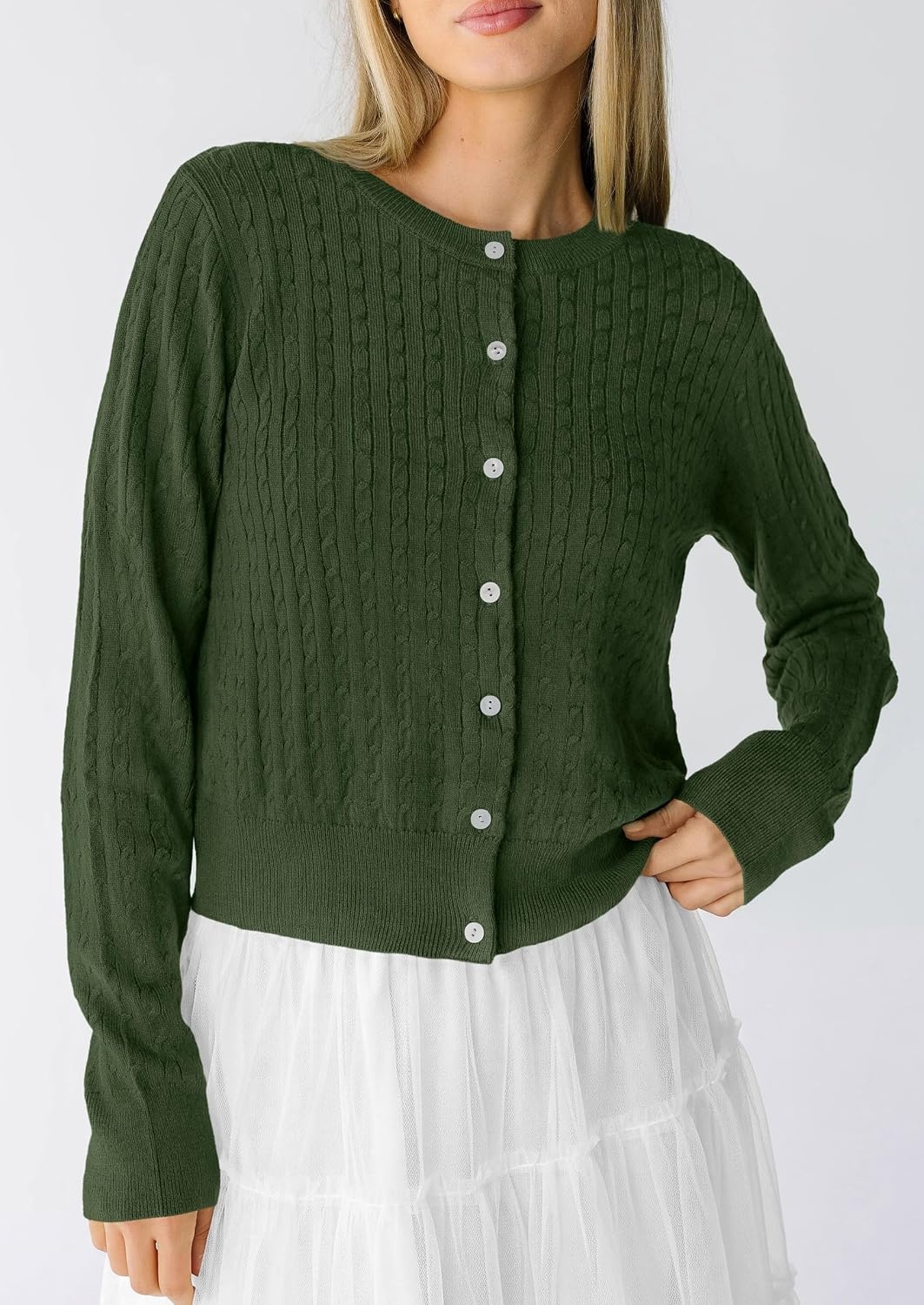 image:imagePRETTYGARDEN Women Lightweight Button Up Cardigan SweatersArmy Green