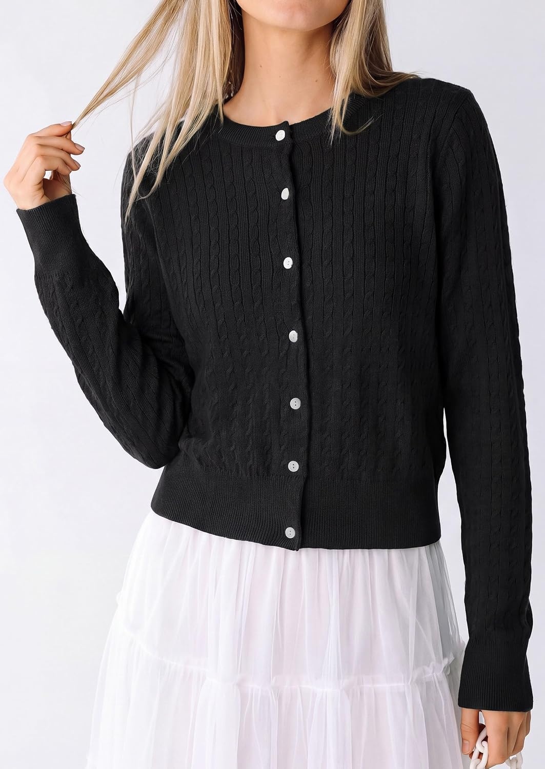 image:imagePRETTYGARDEN Women Lightweight Button Up Cardigan SweatersBlack