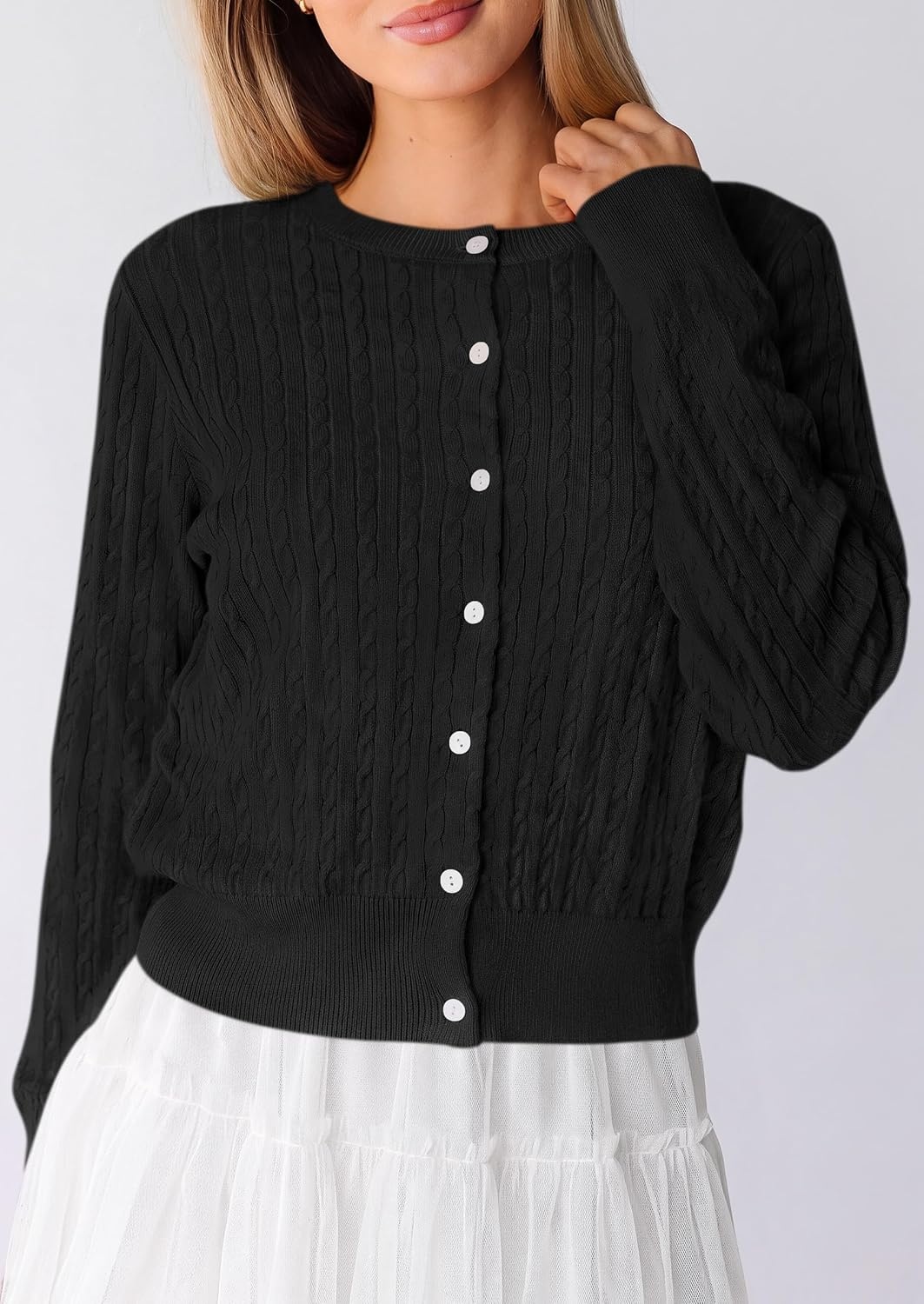 image:imagePRETTYGARDEN Women Lightweight Button Up Cardigan SweatersBlack