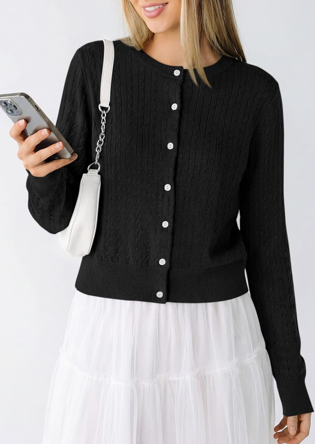 image:imagePRETTYGARDEN Women Lightweight Button Up Cardigan SweatersBlack