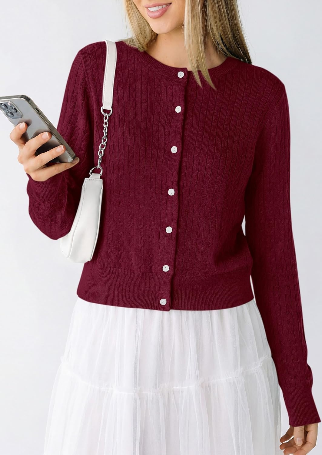 image:imagePRETTYGARDEN Women Lightweight Button Up Cardigan SweatersBurgundy