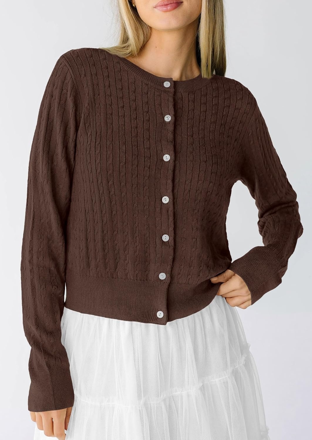 image:imagePRETTYGARDEN Women Lightweight Button Up Cardigan SweatersCoffee