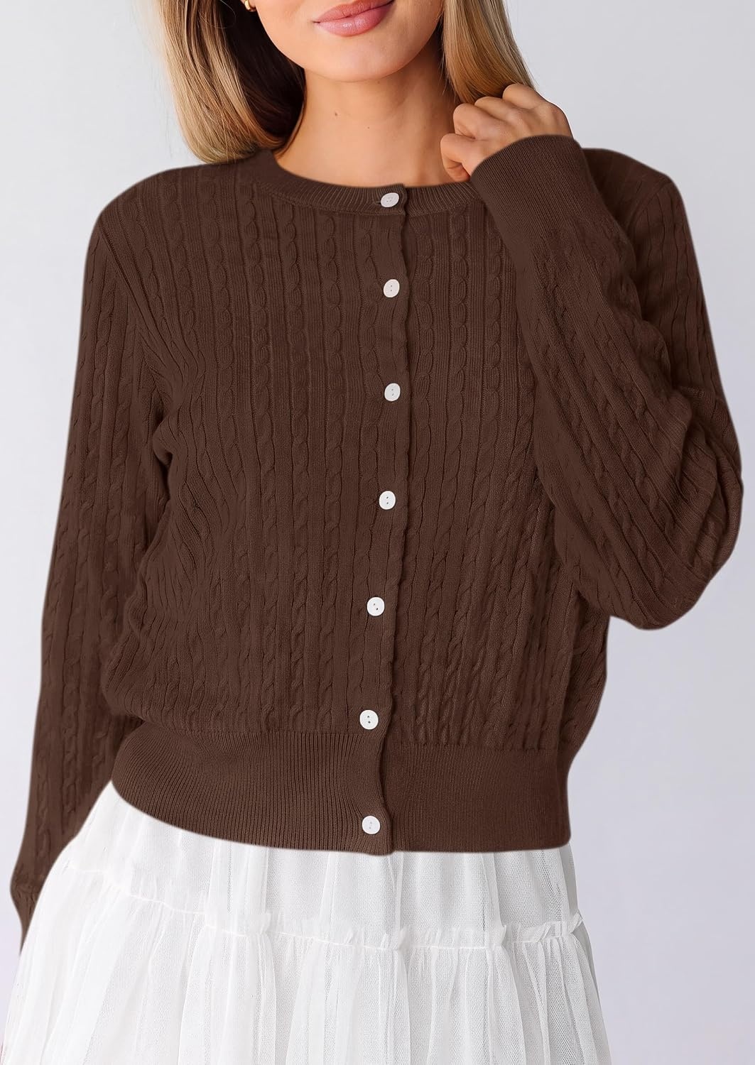 image:imagePRETTYGARDEN Women Lightweight Button Up Cardigan SweatersCoffee