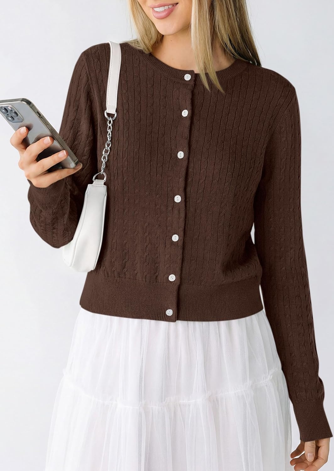 image:imagePRETTYGARDEN Women Lightweight Button Up Cardigan SweatersCoffee