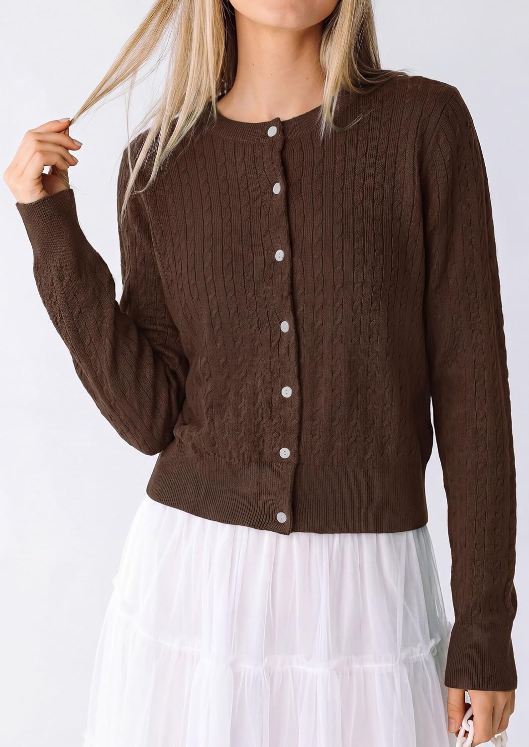 image:imagePRETTYGARDEN Women Lightweight Button Up Cardigan SweatersCoffee