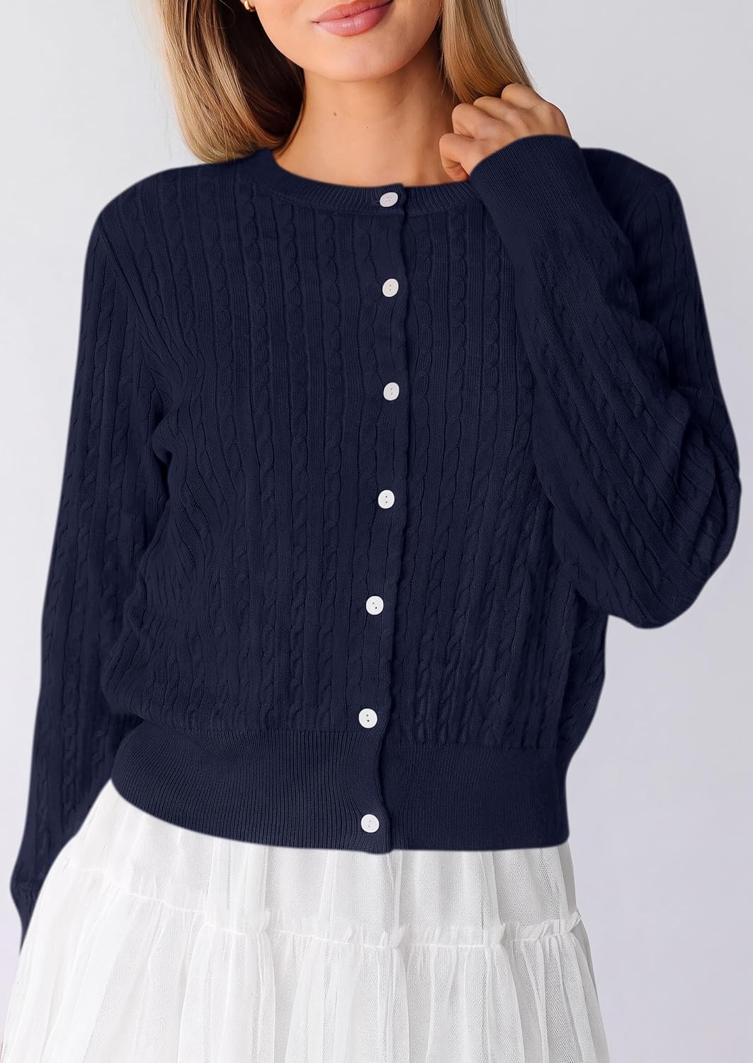 image:imagePRETTYGARDEN Women Lightweight Button Up Cardigan SweatersNavy Blue