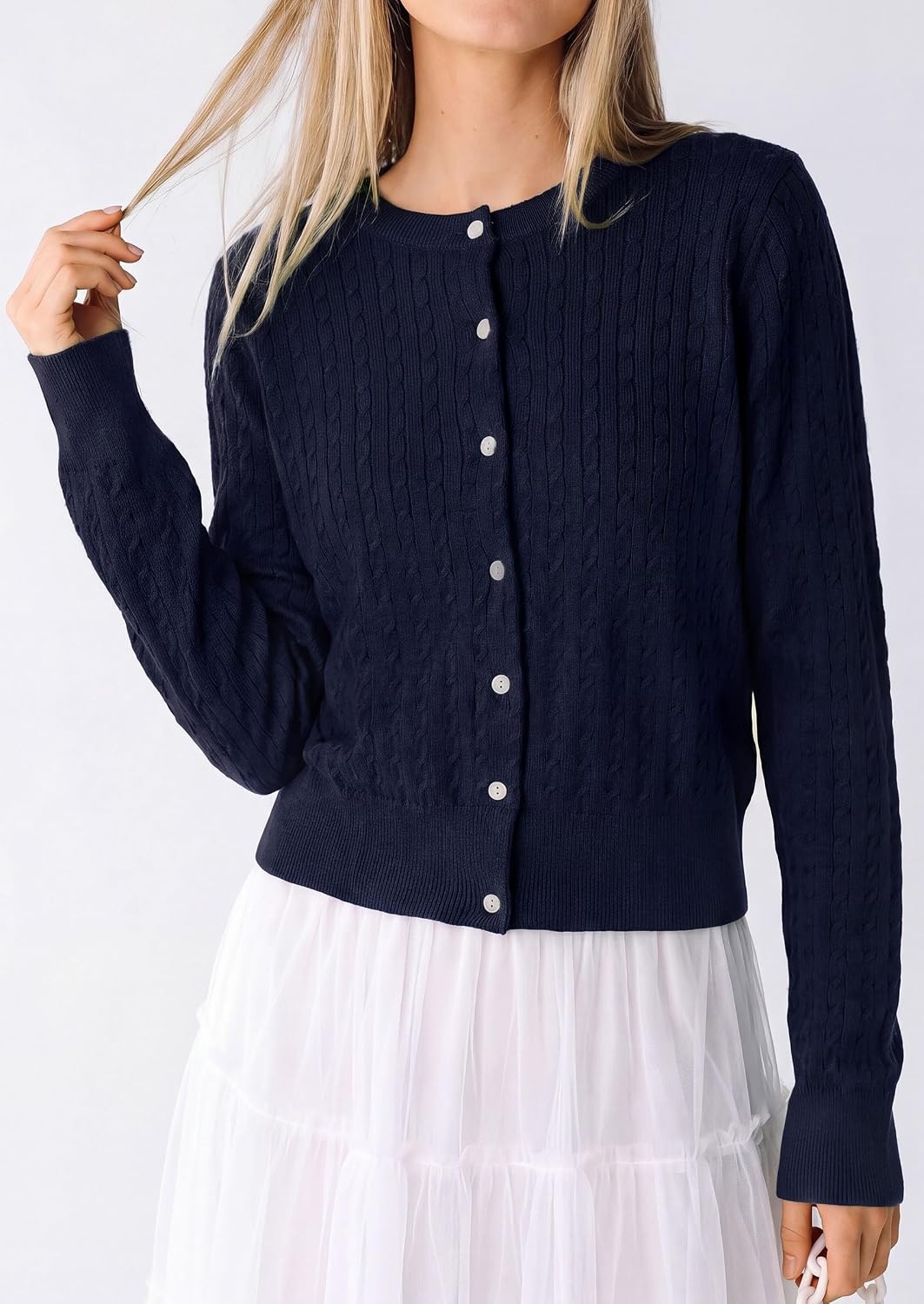 image:imagePRETTYGARDEN Women Lightweight Button Up Cardigan SweatersNavy Blue