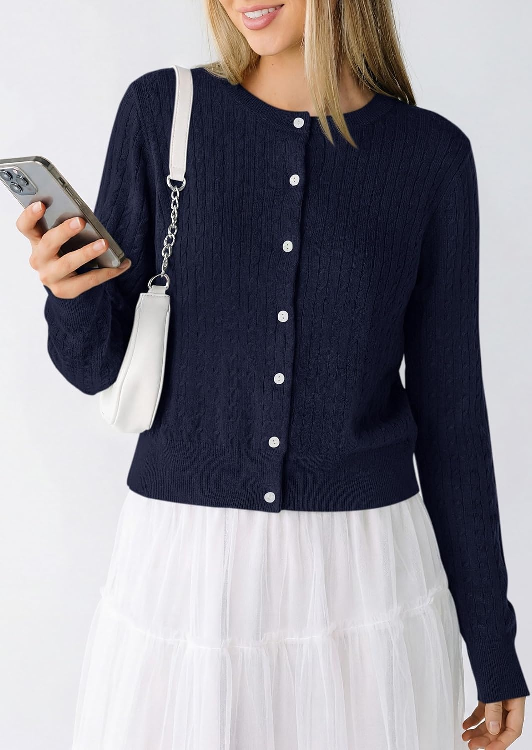 image:imagePRETTYGARDEN Women Lightweight Button Up Cardigan SweatersNavy Blue