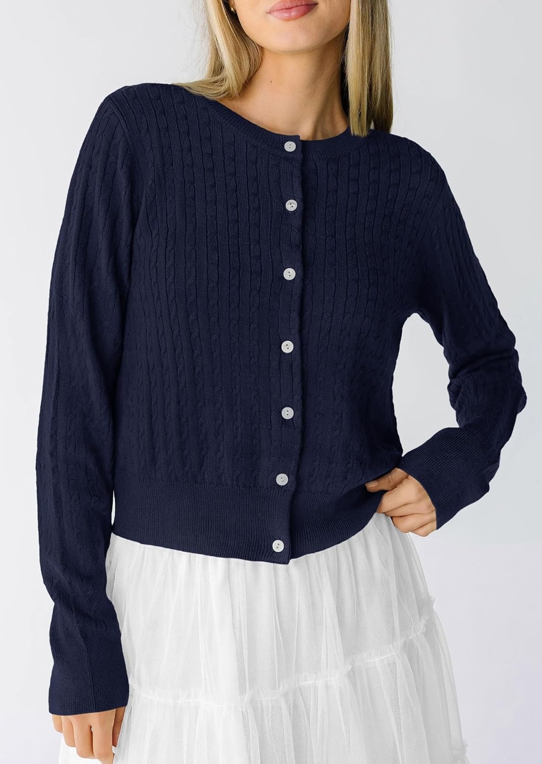 image:imagePRETTYGARDEN Women Lightweight Button Up Cardigan SweatersNavy Blue