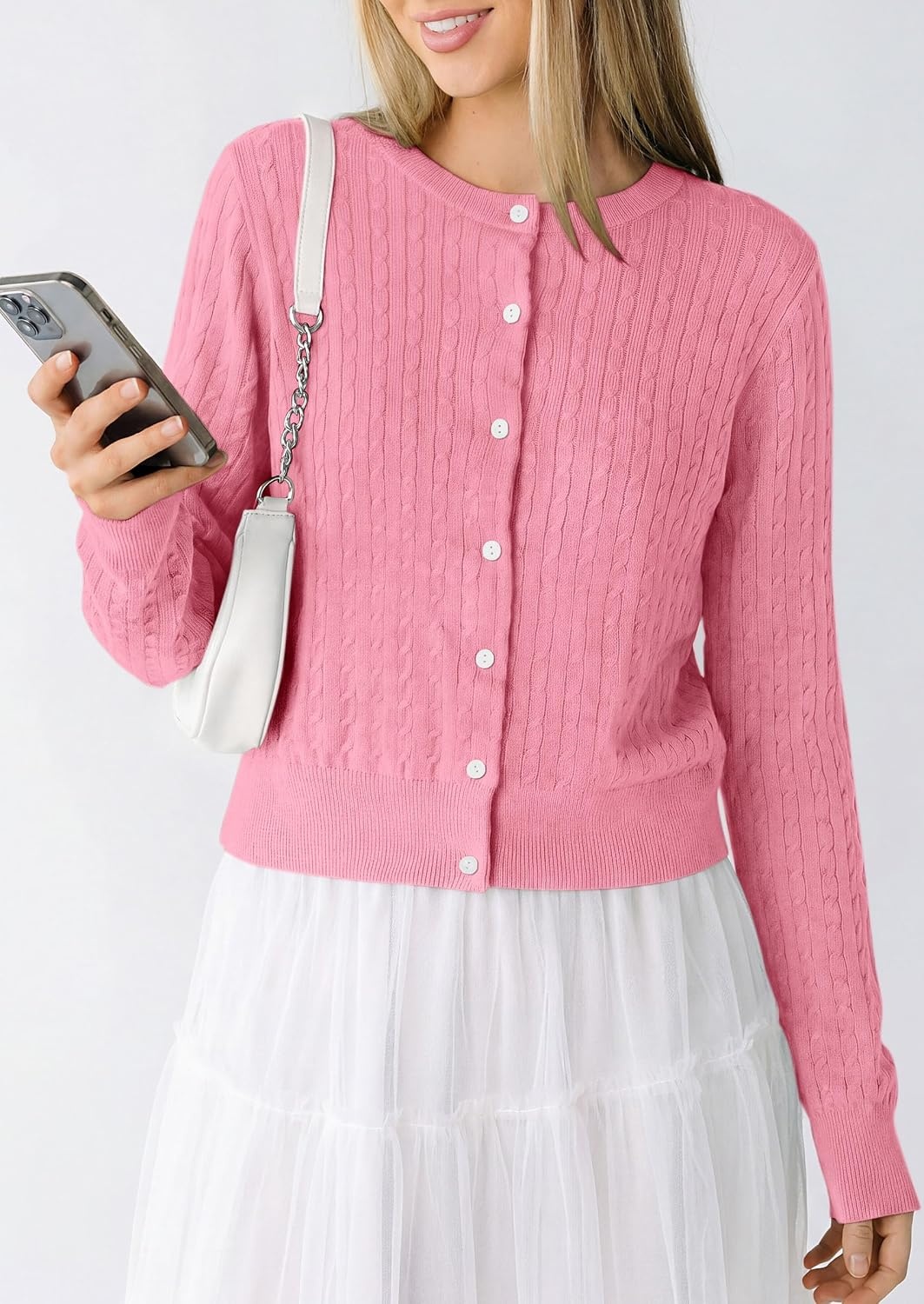 image:imagePRETTYGARDEN Women Lightweight Button Up Cardigan SweatersPink