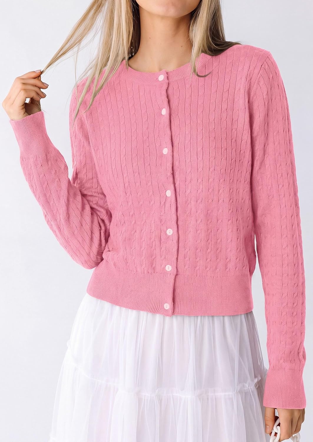 image:imagePRETTYGARDEN Women Lightweight Button Up Cardigan SweatersPink