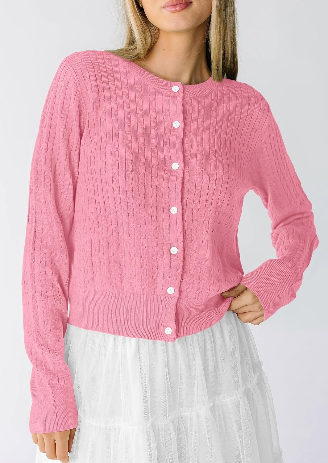 image:imagePRETTYGARDEN Women Lightweight Button Up Cardigan SweatersPink