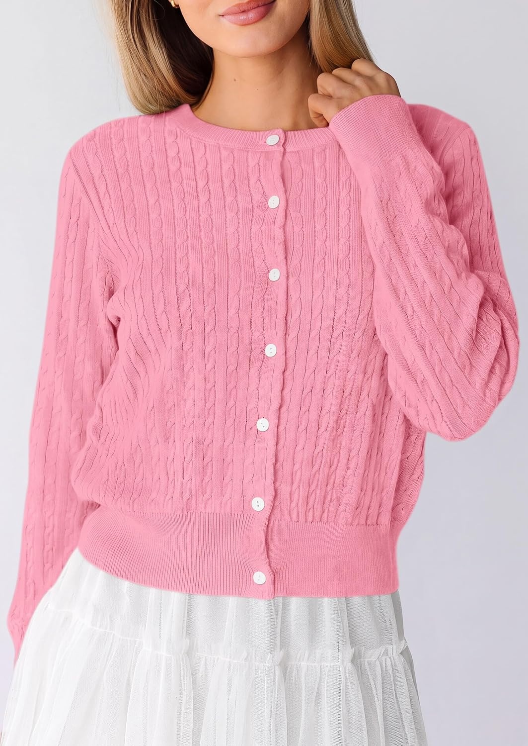 image:imagePRETTYGARDEN Women Lightweight Button Up Cardigan SweatersPink
