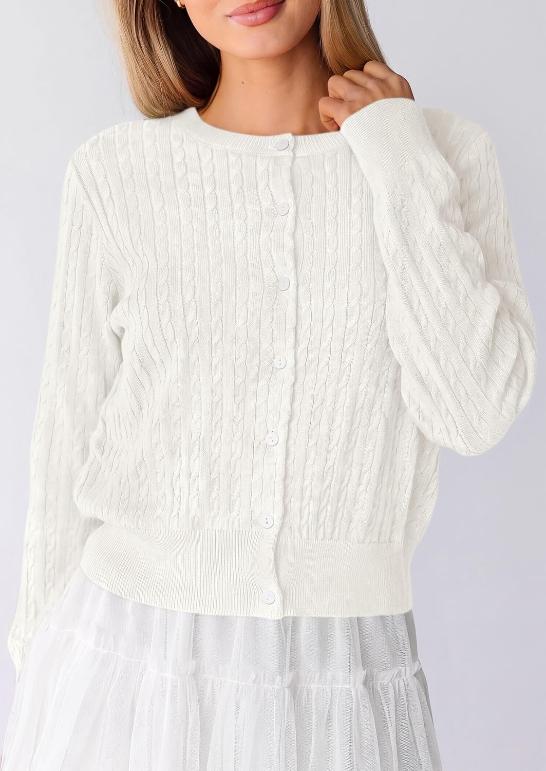 image:imagePRETTYGARDEN Women Lightweight Button Up Cardigan SweatersWhite