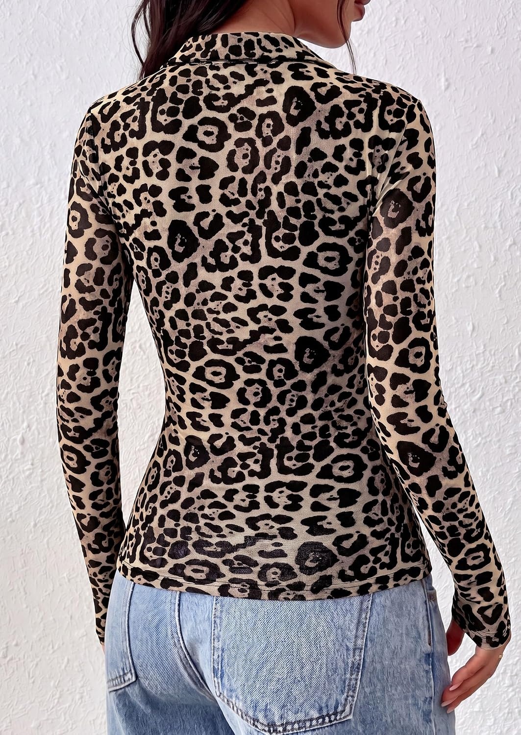 image:imagePRETTYGARDEN Women Long Sleeve Boho Floral Mesh TopsLeopard