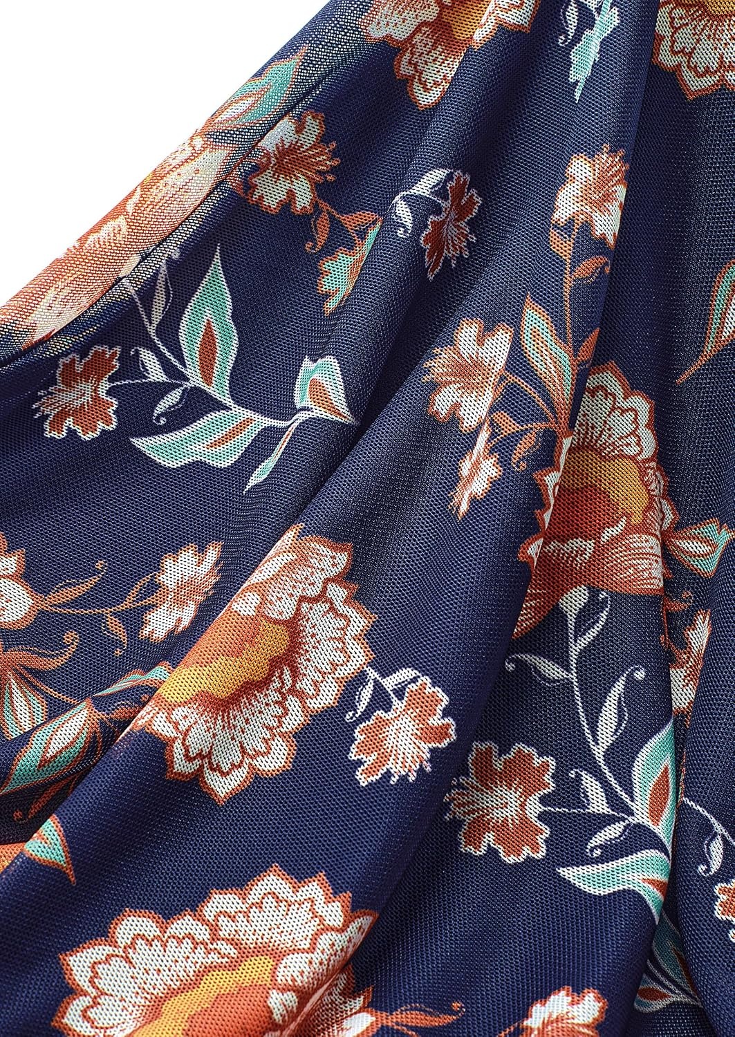 image:imagePRETTYGARDEN Women Long Sleeve Boho Floral Mesh TopsNavy Blue
